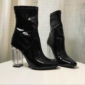 Latex booties with clear heel